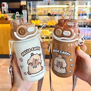 Bouteille d'eau isotherme Kapibala pour enfants 500 ml avec paille et sangle, design ours mignon pour les écoliers - Product Image 3