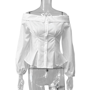 Camicia da donna Sexy monocollo alla moda Enyami <span class=keywords><strong>camicetta</strong></span> bianca con maniche a lanterna elegante alla moda e Versatile - Product Image 5