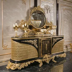 Classic Dining Room Furniture Gold Sideboard With Mirror Living Room Wood Carved Cupboard Designs