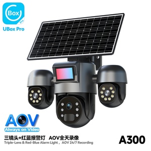 Camara De Seguridad Ubox Three Lenses Red-Blue Alarm Light 4G WiFi Solar Camera Outdoor 30MP IP PIR PTZ IP CCTV <b>Security</b> Cameras - Product Image 1