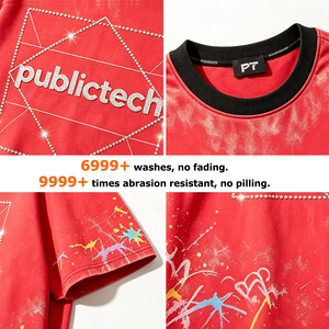 T-shirts pour hommes personnalisés de marque, style streetwear, délavés à l'acide, imprimés numériquement à la main, col rond, lettres vintage en strass - Product Image 2