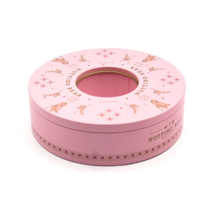 Bespoke Round Donut Shape Chocolate Cookie Gift Tin Package Box Sweets Biscuit Metal Storage Can