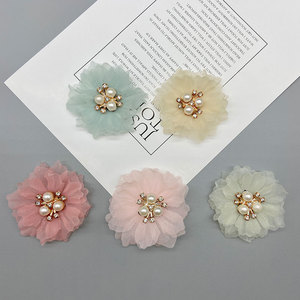 Barrettes à cheveux en tissu avec fleurs, accessoires pour cheveux en maille perlée, fleurs faites à la main pour usage quotidien, décorations DIY - Product Image 3