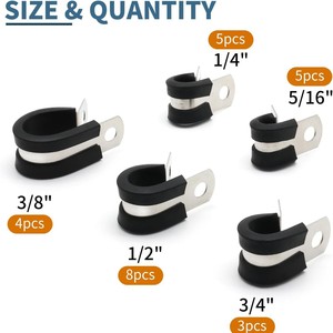 Cable <b>Clamp</b> Kit 25Pcs 304 Stainless Steel Rubber Pad Pipe <b>Clamps</b> For Cable Fixation 6-19mm - Product Image 3