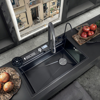 Robinet de cuisine en acier inoxydable fait à la main à évier simple avec affichage numérique intelligent de style requin