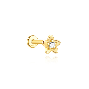 Boucles d'oreilles clous en argent 925 plaqué or 18 carats, motif fleur zircon, 12x8mm, pour piercing cartilage, dos plat - Product Image 1