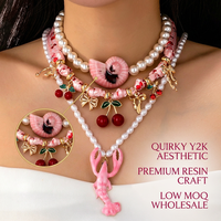 Collier pendentif homard rose Y2K SongYi, ras-de-cou perlé épais, coquillage marin original, nœud cerise