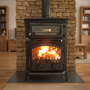 Poêle à <span class=keywords><strong>bois</strong></span> moderne autoportant en fonte écologique avec <span class=keywords><strong>four</strong></span> <span class=keywords><strong>et</strong></span> <span class=keywords><strong>plaque</strong></span> de cuisson intégrés, noir mat, pour cuisine <span class=keywords><strong>et</strong></span> salon - Product Image 1