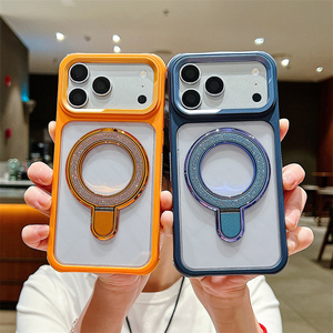 Bumper Glitter Magnetic <b>Ring</b> Stand <b>Phone</b> case for iPhone 18 17 16 15 14 Pro Max Clear holder Transparent Bracket hard Back Cover - Product Image 1