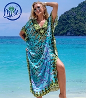 Nouveau style de kaftan personnalisé en polyester imprimé coloré, respirant, pour la plage, style robe, col en V, pour femmes