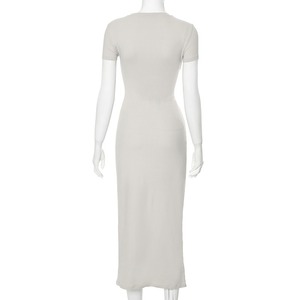 2025 estate abito Casual da donna tinta unita a o collo stretto manica corta stile stile Sexy avvolgere il vestito glutei - Product Image 6