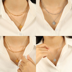 Collier avec pendentif en forme de pièce de monnaie pour femmes, en alliage de zinc, breloque ronde, chaîne de clavicule, bijoux de style européen - Product Image 4