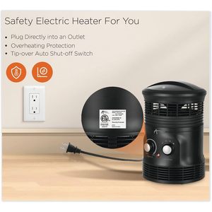 Alera 750W Calefactor de Aire Forzado con Control Remoto, Calentamiento Rápido, 8x8x12, Negro, Cable de Calefacción PTC, UE, Rotación de 360 Grados, Certificado ERP - Product Image 3
