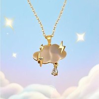 Collier Nuages Éclatants au Design Créatif, Chaîne de Clavicule de Luxe de Niche avec Micro-Serti de Zircons Blancs en Forme de Nuage et Goutte d'Eau