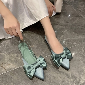 Factory Wholesale Summer New Silk Bow Pointe Pu Upper Comfortable Flat <b>Sandals</b> for Summer - Product Image 6