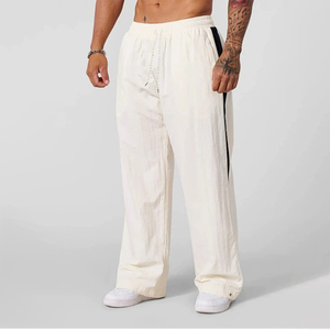 Men's Lightweight Wide Leg Sweatpants Polyester Cotton Breathable <b>Elastic</b> Waist Side Stripe Casual Sport Pants - Product Image 3