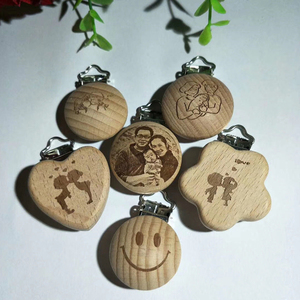 35mm Custom <strong>Design</strong> Natural Wooden Plain Round Baby Teething Wooden <strong>Pacifier</strong> <strong>Clip</strong> - Product Image 1
