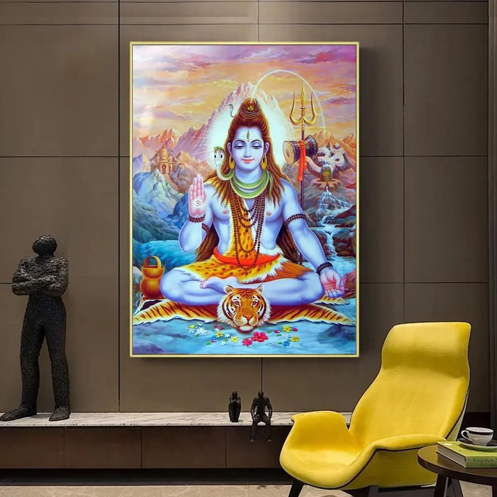 لوحات زيتية من القماش من شيفا لورد, لوحات جدارية من قماش القنب مرسوم على آلهة الهندوسية ، صور فنية من الهندوسية لتزيين المنزل
