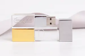 Grosir Kotak Paket Lampu Stik Memori Usb Flash Drive Fotografi Kaca Kristal Kustom Tiongkok 2.0 3.0 2 Gb 4Gb 8Gb 16Gb