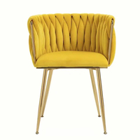 Table et chaises de salle à manger en tissu classique moderne, pieds en métal doré, velours tissé doux, design luxueux, meubles de maison, nature