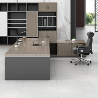 Bureau de direction moderne en forme de L en bois, design modulaire convertible, couleur teck, mobilier commercial