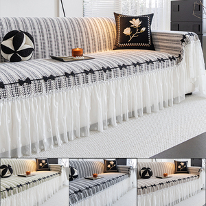 Jupe élégante ourlet classique motif à carreaux Chenille housse de canapé à la mode Style polyvalent décoration de salon - Product Image 1