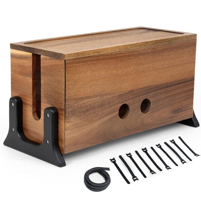 Large Wood Cable Management Box Cord Hider Organizer for Power Strip TV Wires Desk