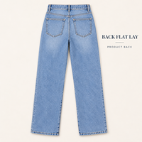 Jean droit jacquard délavé clair pour femme, taille haute, longueur cheville, avec poches, idéal pour le shopping et le style urbain