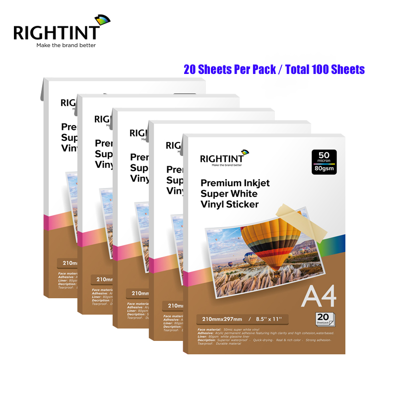 High Quality A4 BOPP Adhesive Sheets Single Acrylic Water Activated Vinyl Inkjet Sticker Paper Gloss White Label For Masking