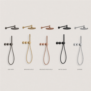 Ensemble de robinetterie de douche encastrée de luxe, fixation murale, pommeau de douche pluie rond, mitigeur en laiton, finition noir mat, pour salle de bain, hôtel, villa, boutons OEM - Product Image 6