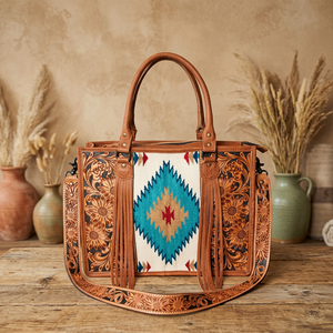 Handmade Durable Genuine Leather Winter Office Travel Laptop Tote <b>Bag</b> Aztec Panel <b>Black</b> White Bohemian Style Heavy-Duty Metal - Product Image 6