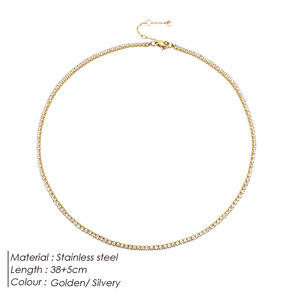 Mj Chất Lượng Cao Của Phụ Nữ Thép Không Gỉ Pha Lê Vòng Cổ Hợp Thời Trang Quần Vợt Xương Chuỗi Chữ Thập Mô Hình Khối Zircon Độ Nét Cao - Product Image 1