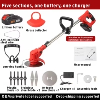 Tondeuse à gazon sans fil 3-en-1 avec chargeur rapide, lame de coupe, désherbeur et manche télescopique, alimentée par batterie