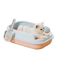 Bac à litière pour chats en plastique ouvert à bords surélevés, personnalisable avec logo, grande capacité et conception facile à nettoyer