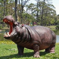 Sculpture d'hippopotame réaliste-Statue réaliste de bête de rivière en fibre de verre pour les parcs du zoo et du front de mer