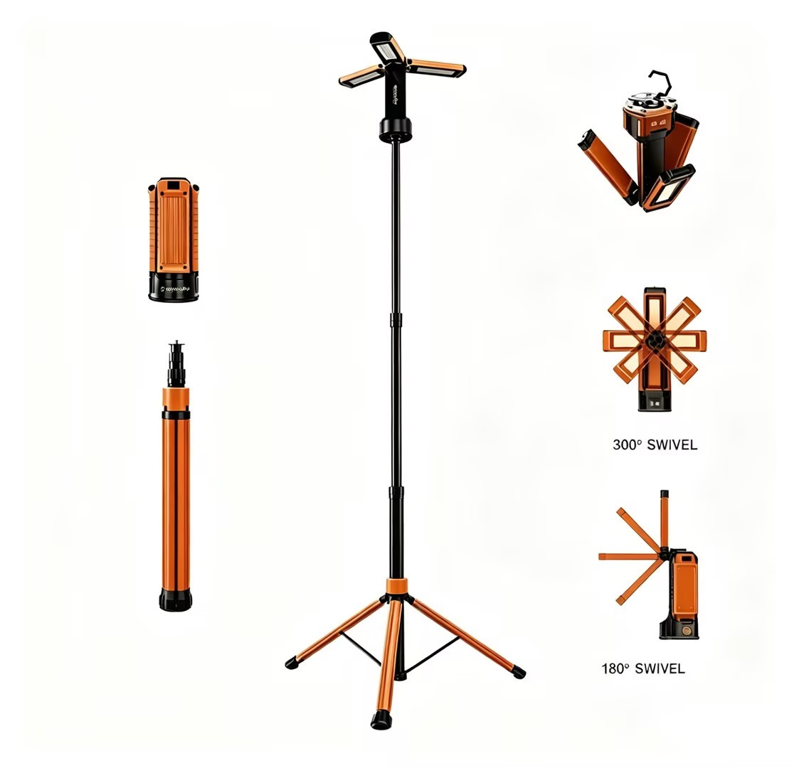 OEM/ODM 6500LM COB Tripod Work Light 8000mAh Power Display IP54 Waterproof Portable Multi-Angle Rotatable Workshop Garage