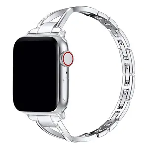 Ince kayış için Apple saat bandı 45mm 38mm 44mm 42mm kadınlar Bling bileklik için iWatch serisi 7 6 5 3 Metal şık bilezik