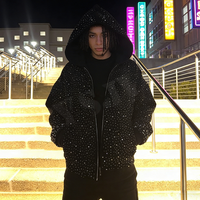 YSJY OEM OEM Streetwear Vêtements Fabricant Personnalisé Zip Up Strass Hoodies Hommes Pull Veste Haute Qualité Strass À Capuche Hommes