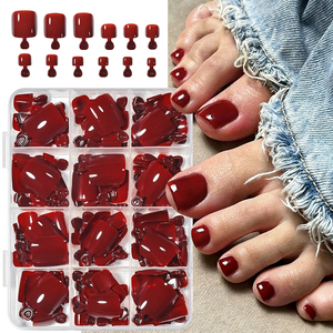 144 <span class=keywords><strong>faux</strong></span> <span class=keywords><strong>ongles</strong></span> carrés rouges par boîte, 12 compartiments, couverture complète, courts, à presser, pour orteils, en acrylique, fournitures pour <span class=keywords><strong>ongles</strong></span> - Product Image 1