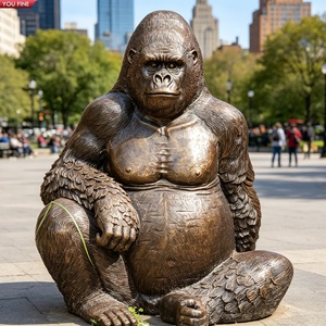 YOUFINE Escultura de Gorila Sentado de Bronce Antiguo de Tamaño Real, Estatua Realista de <span class=keywords><strong>Silverback</strong></span> para Parques y Límites de Lagos - Product Image 3