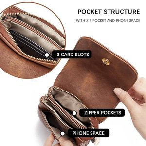 Sac de téléphone pour femme avec protection RFID, fermeture éclair, rabat vertical, portefeuille long en cuir véritable, bandoulière pour les voyages d'affaires - Product Image 4