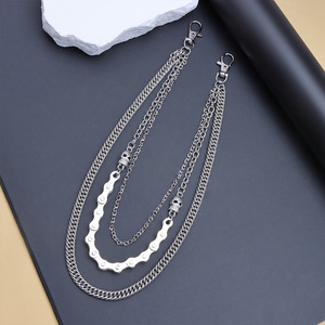 Chaîne de pantalon en métal multi-couches avec pendentif tête de mort en acier inoxydable, style punk, accessoire streetwear hip-hop pour hommes et femmes - Product Image 4