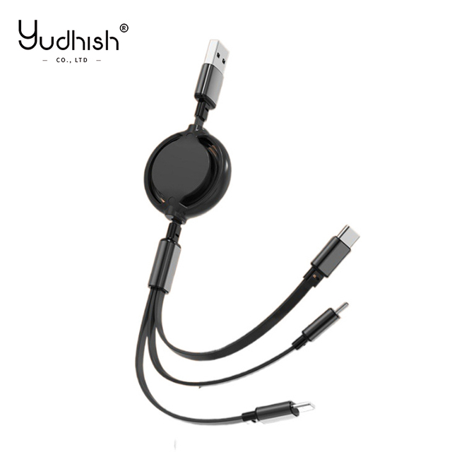 Portable Extendable USB Cable Fast Charging Retractable 3 in 1 Charging USB Cable for iPhone Samsung Huawei OPPO Google Kindle