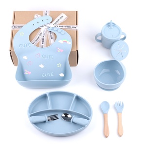 Ensemble de salle à manger en silicone sans BPA écologique pour bébés et enfants vaisselle pour tout-petits assiette cuillère <span class=keywords><strong>fourchette</strong></span> pour l'heure du repas - Product Image 1