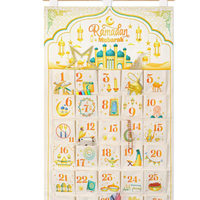 Décoration murale artisanale personnalisée en gros, calendrier de compte à rebours du Ramadan réutilisable, 93x62cm, carré en coton pour enfants