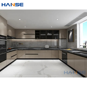 Mobili da <span class=keywords><strong>Cucina</strong></span> Personalizzati Moderni ed Ecologici in MDF Laccato Color Champagne <span class=keywords><strong>con</strong></span> Design a Chiusura Morbida e Finitura in <span class=keywords><strong>Marmo</strong></span>/Resina - Product Image 6