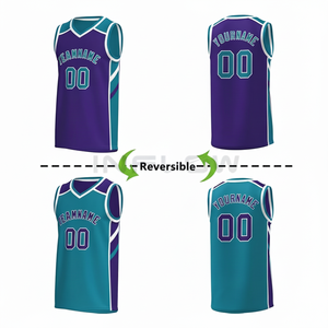 Camiseta de Baloncesto Sublimada Personalizada, Color Morado y Verde Azulado, Cuello en V, Sin Mangas, Absorbe la Humedad, Uniformes de Equipo Unisex para Adultos - Product Image 4