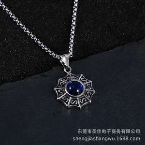 Colgante de estrella de estilo chino, collar de moda con engaste de circonita azul de acero inoxidable SP505 - Product Image 4