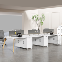 Table de travail de bureau moderne à 4 places avec pieds métalliques et serrure à code, facile à assembler, durable pour poste de travail en cubicle