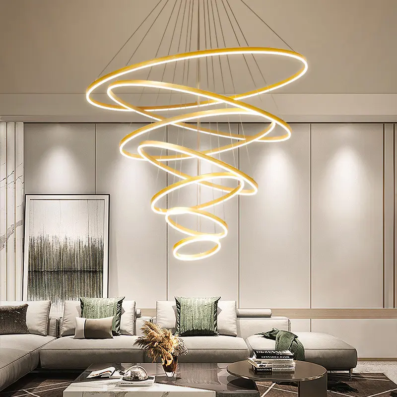Moderne einfache Gold Indoor Home Hotel Villa Treppen ringform Aluminium draht kaskadi rende schicke Kronleuchter